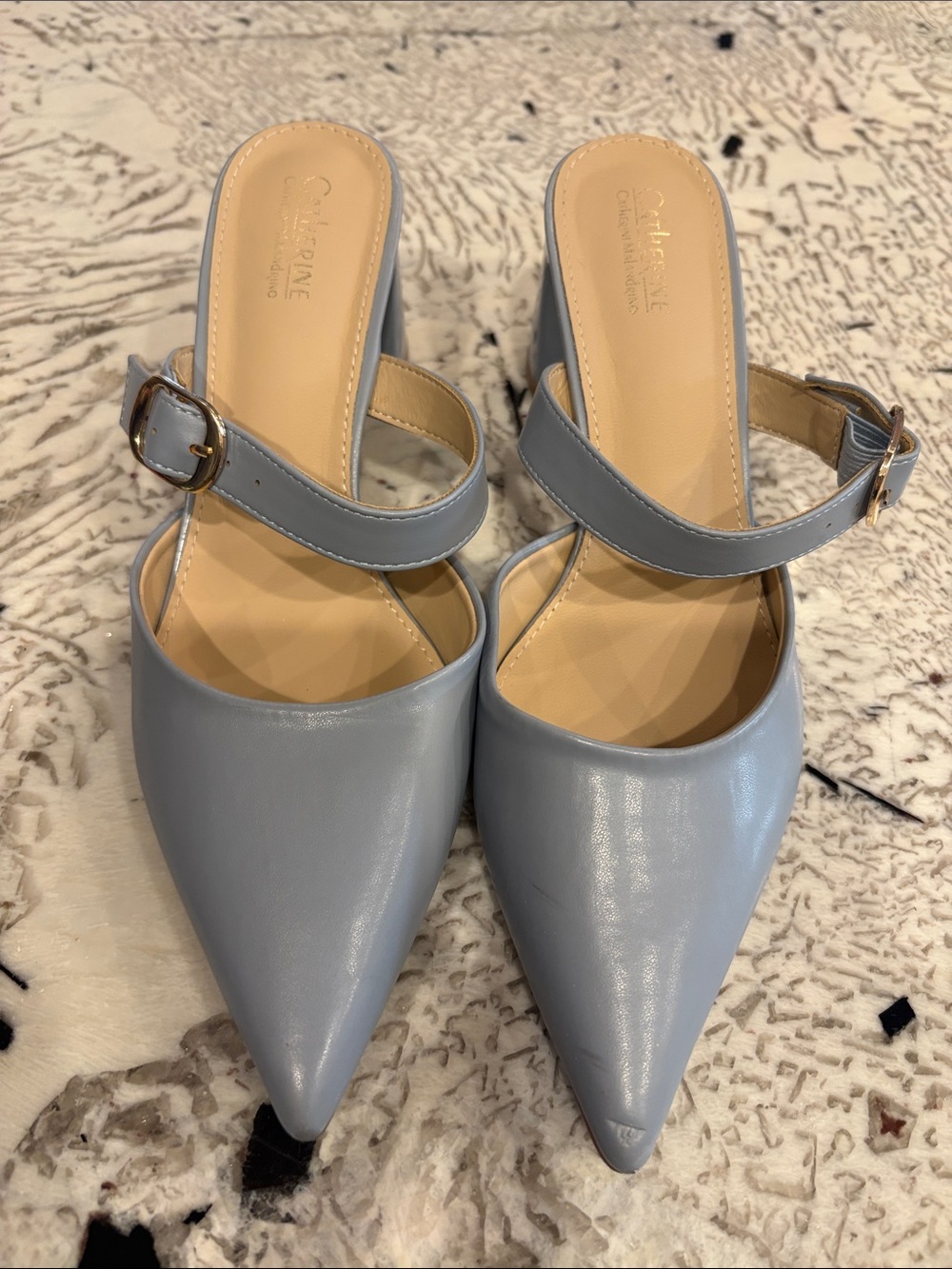 Catherine Malandrino Light Blue Pointed-Toe Mary Jane Mules